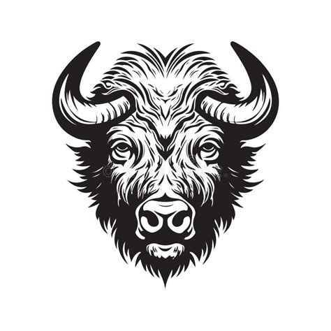 Bison Head Vector Concept Digital Art Hand Drawn Illustration Stock