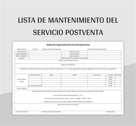 Plantillas Lista De Mantenimiento Para Excel Gratis y Hojas de Cálculo