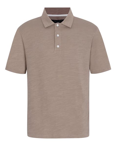 Rag & Bone Mens Flame Slub Polo Shirt Desert Beige