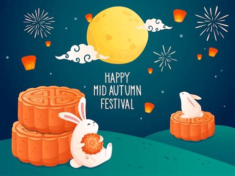 Premium Vector Asian Autumn Festival Happy Mid Autumn Festival