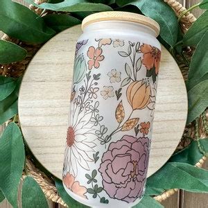 Floral Beer Can Glass Floral Glass Cup Floral Coffee Glass Smoothie