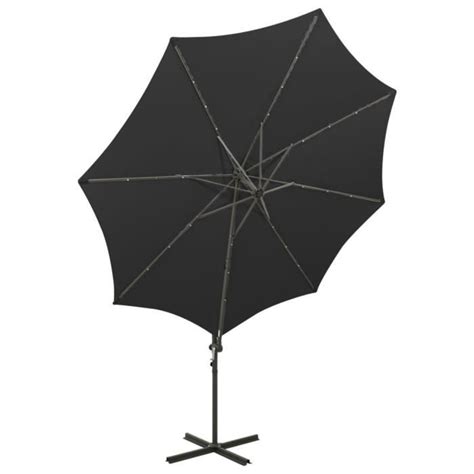 KIMISS Parasol déporté avec mât et lumières LED Noir 300 cm LEF2