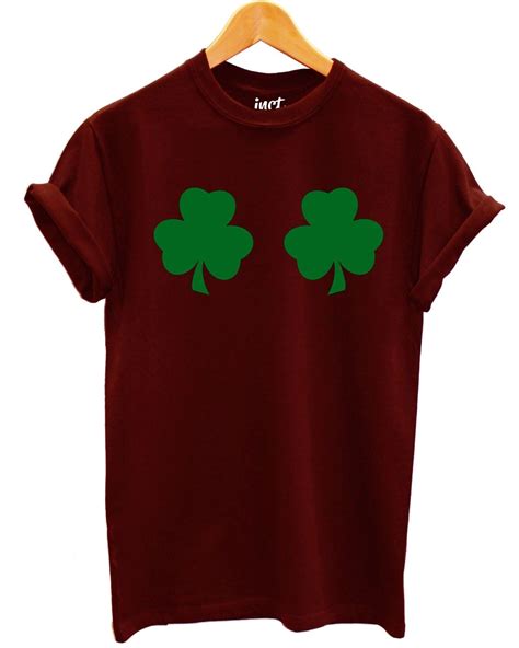 Shamrock Boobs T Shirt Leprechaun St Patricks Day Funny Women Girl