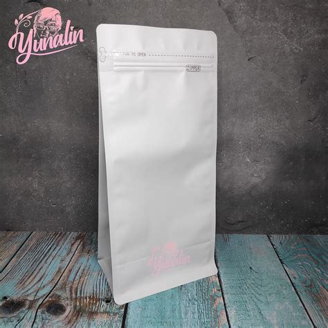 Jual Kemasan Flat Bottom Putih Zipper 1000GR Kemasan Coffee Flat