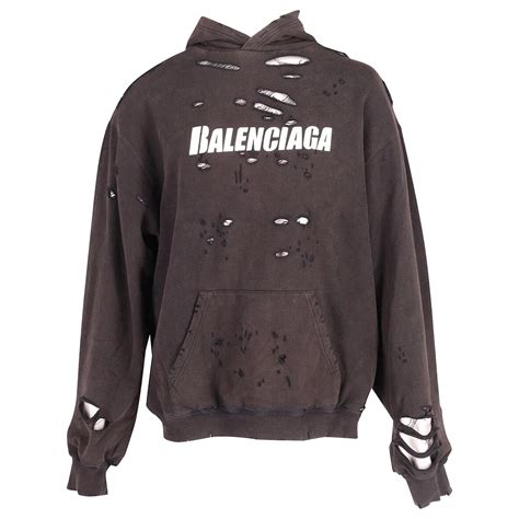 Balenciaga Sweat Capuche Logo Oversize D Chir En Coton Noir Ref