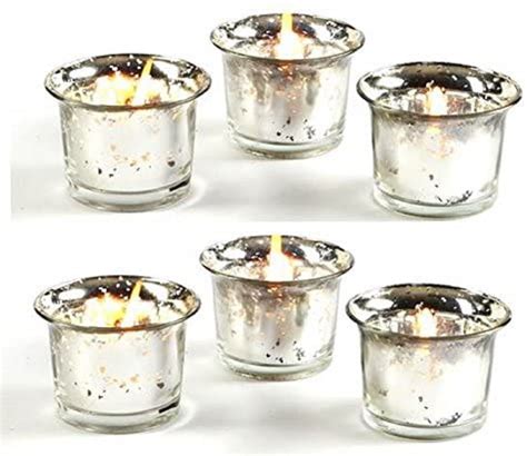 Hosley Set Of 6 Metallic Antique Silver Finish Glass Candle Tealight