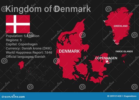 Highly Detailed Kingdom Of Denmark Map With Flag Capital And Small Map