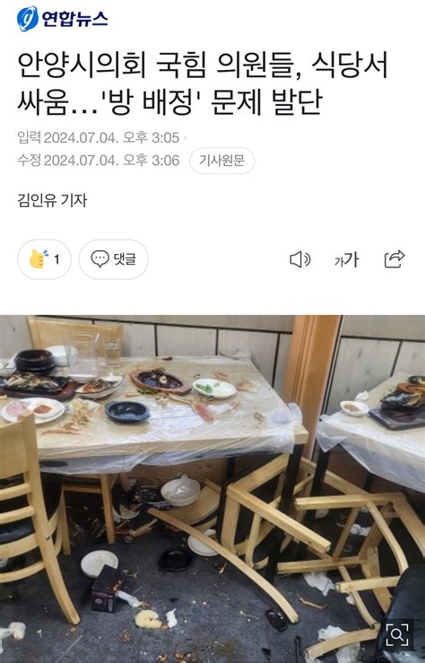 안양시의회 국힘 의원들 식당서 싸움방 배정 문제 발단 정치시사 에펨코리아