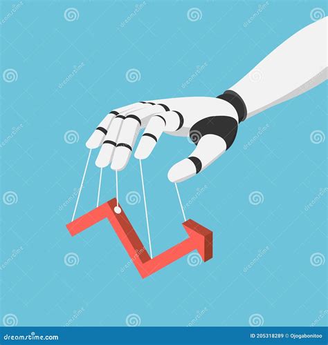 Isometric Ai Robot Hand Puppet And Controlling Financial Market Graph