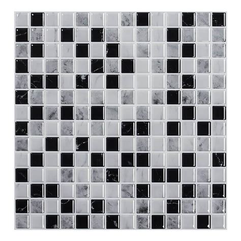 Black And White Mosaic Backsplash Peel And Stick Tile Commomy