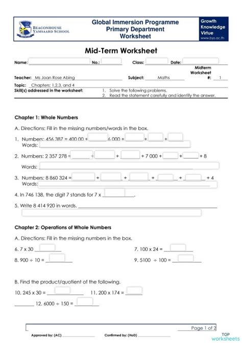 Whole Numbers and Operations of Whole Numbers. Interactive worksheet ...