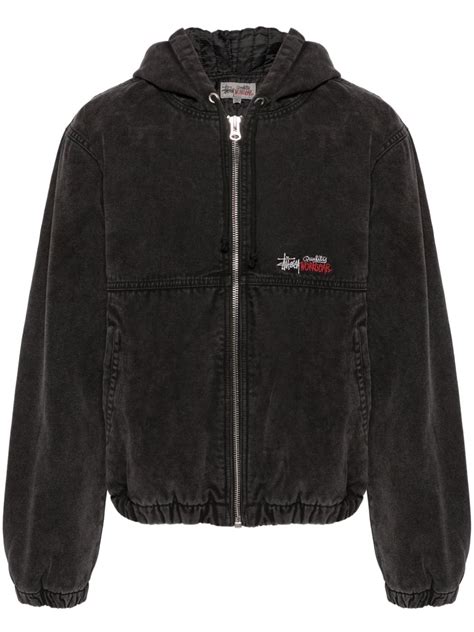 Stüssy logo embroidered Hooded Jacket Black FARFETCH