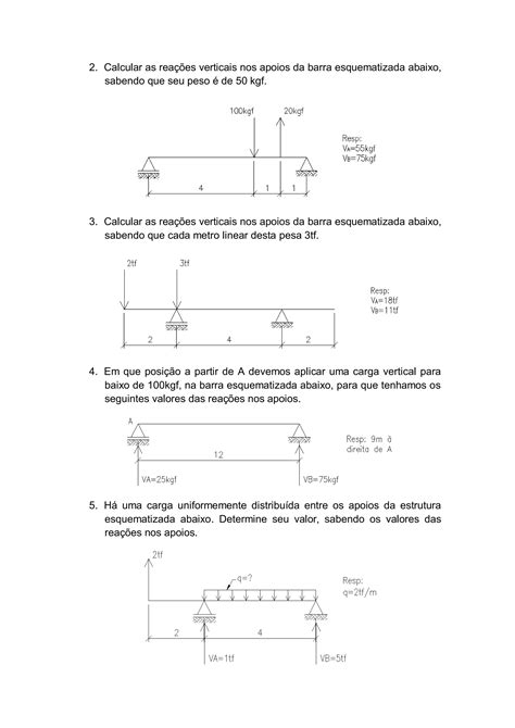 1 Exercícios Reações Em Vigas Isostáticas Pdf