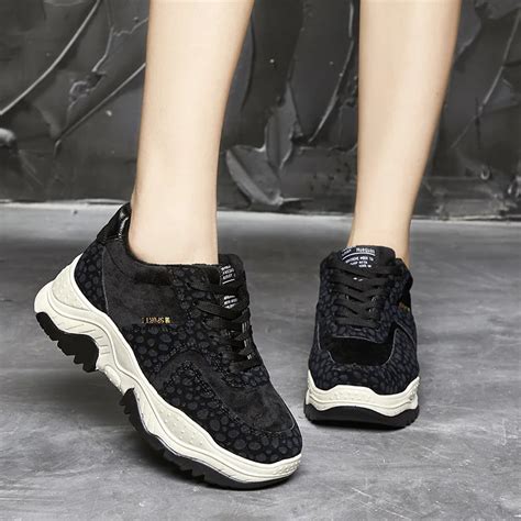 Женские кроссовки; повседневная обувь на платформе с леопардовым ...