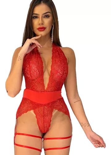 Body Sensual Renda Lingerie Sexy Cinta Liga Completo Parcelamento Sem