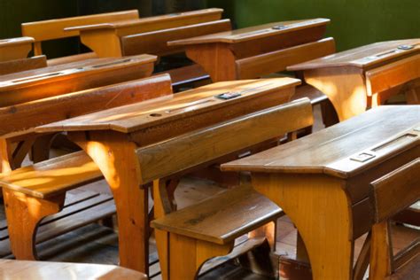 Old Fashioned School Desks Stock Photo - Download Image Now - iStock