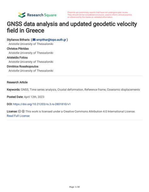 PDF GNSS Data Analysis And Updated Geodetic Velocity Field In Greece