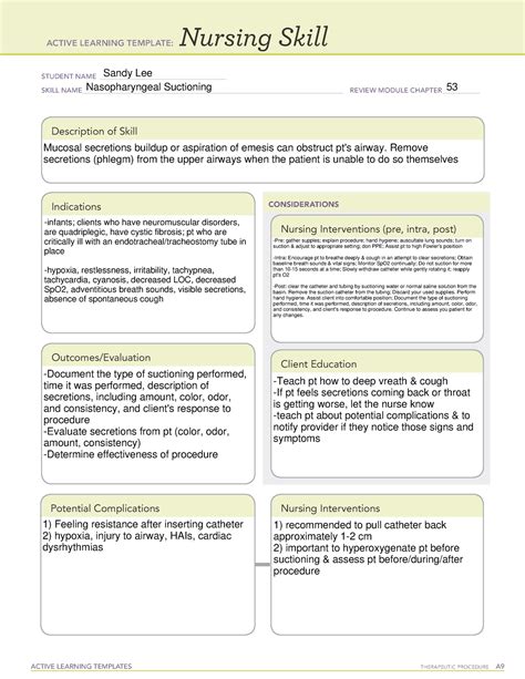 Tracheostomy Suctioning Nursing Skill Template Tracheostomy Suctioning