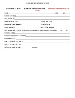 Fillable Online Mshsra Hs Membership Form Mshsra Fax Email Print