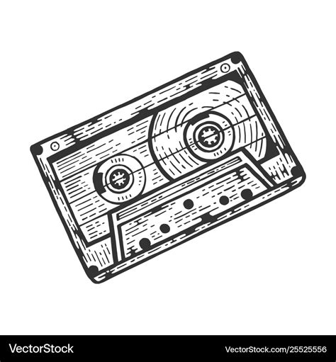 Cassette tape sketch engraving Royalty Free Vector Image