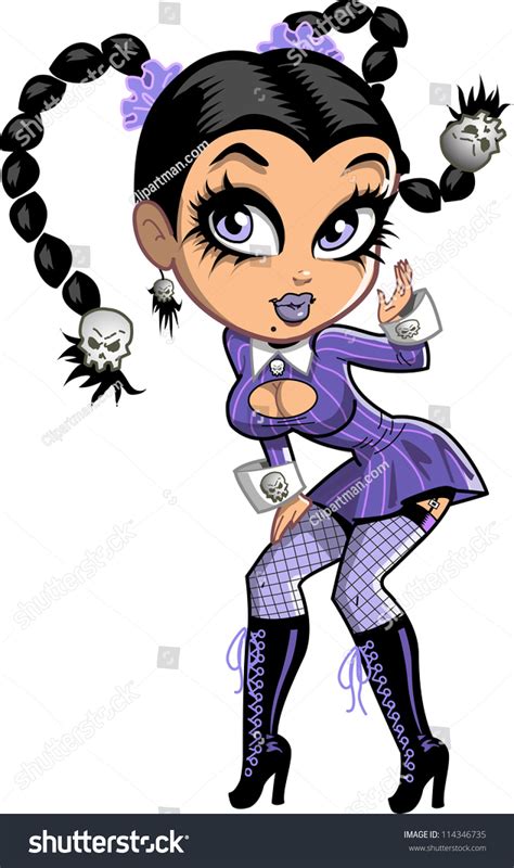 Pretty Teen Halloween Goth Girl Pigtails Stock Illustration