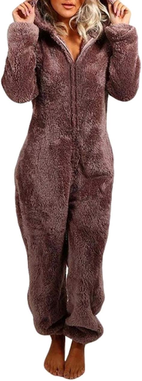 Baijiaye Damen Jumpsuit Sexy Flauschig Und Kuschelig Weich Warm Teddy