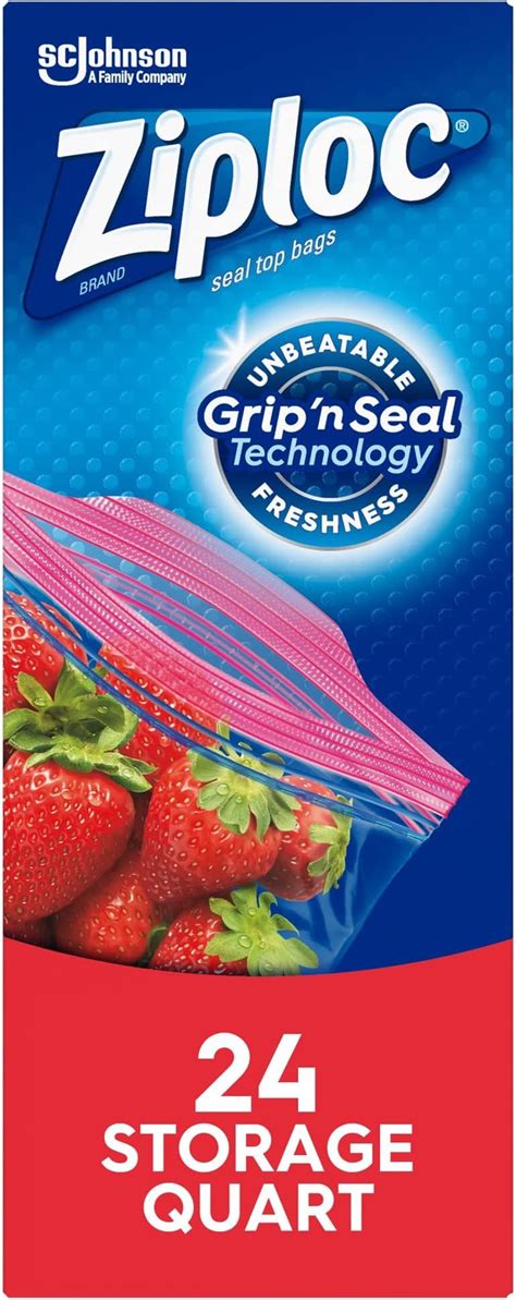 Ziploc Quart Food Storage Bags Grip N Seal Technology For Easier Grip Open And