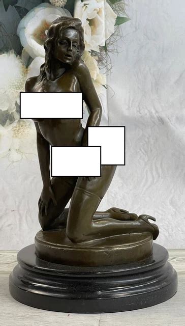 BRONZE EROTIC SCULPTURE Nude Art Sex Statue Signed Deco Marble Figurine