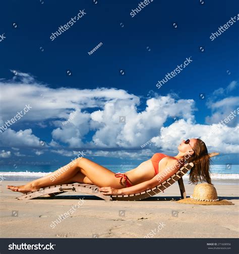 Woman Bikini Lying On Tropical Beach Stock Photo Shutterstock