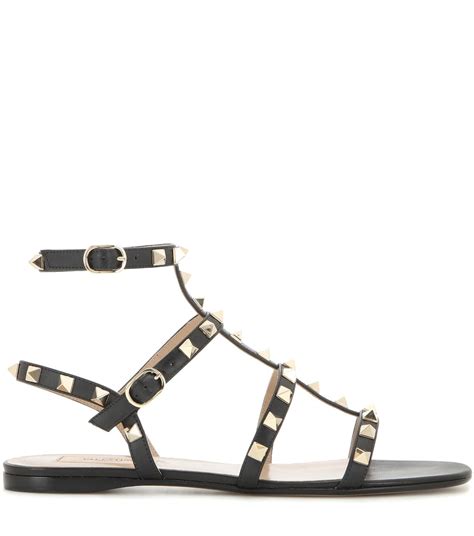 Valentino - Valentino Garavani Rockstud Leather Sandals - Black | ABOUT ...