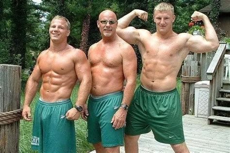 Shirtless Male Athletic Beefcake Jock Muscular Father Sons Group Photo