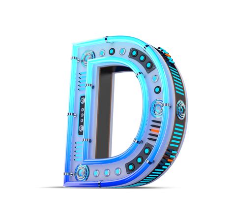 D Alphabet With Blue Neon And Neon Light Effect Png