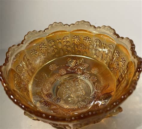 Fenton Carnival Glass Bowl Butterflies Berries Dish Marigold Fantail Clawfoot Ebay