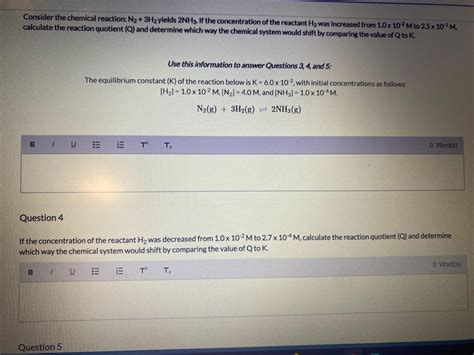 Solved Consider The Chemical Reaction N2 3H2 Yields 2NH3 Chegg