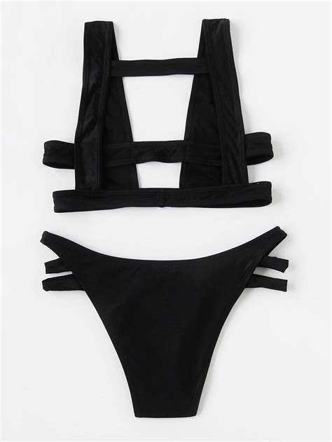 Plunge Neckline Caged Bikini SetFor Women Romwe