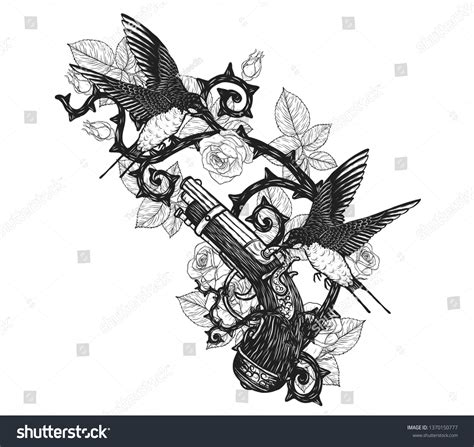 Swallows Pirate Gun Vector Tattoo By Stock Vector (Royalty Free ...