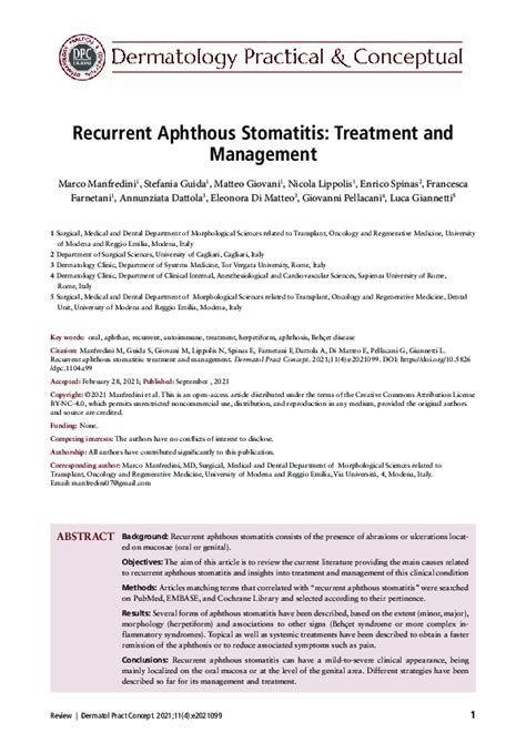 (PDF) Recurrent Aphthous Stomatitis: Treatment and Management