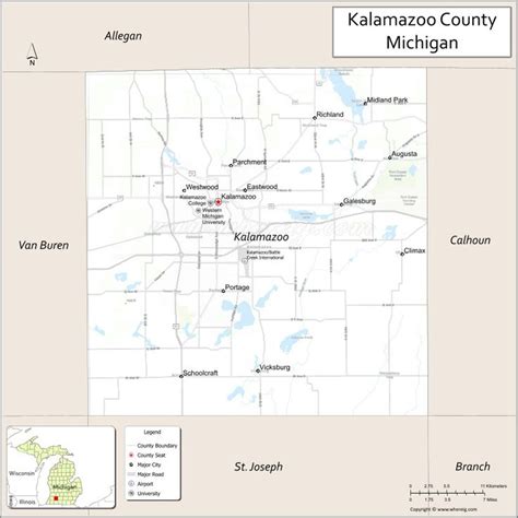 Map of Kalamazoo County, Michigan showing cities, highways & important places. Check Where is ...