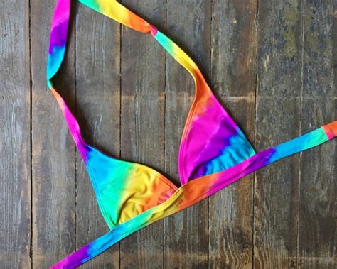 Vintage Rainbow Tie Dye Halter Bikini Swimsuit Top S Etsy