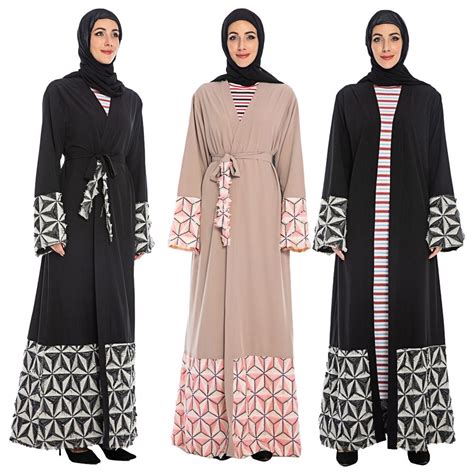 Kimono Abaya Muslim Women Open Front Maxi Dress Robes Jilbab Islamic