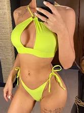 Cut Out Halter Bikini Female Swimsuit Women Swimwear Two Pieces Bikini Set Padded Strappy Bather