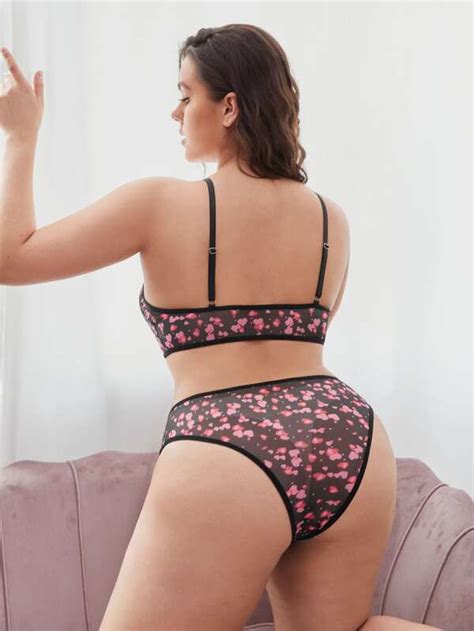 Plus Heart Pattern Mesh Lingerie Set SHEIN USA