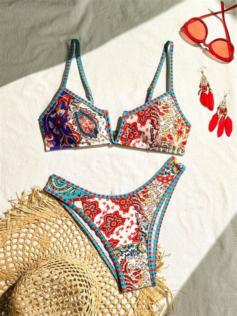 Swim Vcay Summer Beach Women Vacation Beach Random Floral Print Bikini Set SHEIN USA