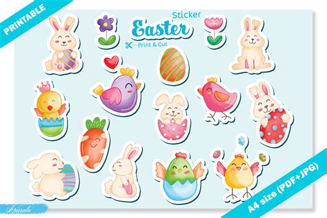 Cute Easter Bunny Chick Egg Sticker Graphic By Apixsala Creative