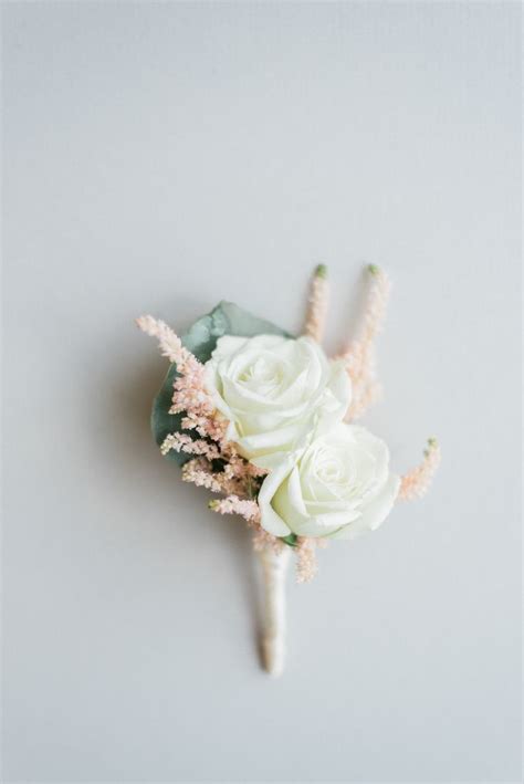 White Spray Rose Boutonniere Blush Astilbe Pink Champagne Wedding