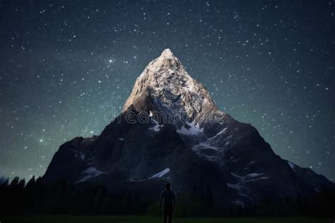 Mountain Matterhorn at Night with Man and Starry Sky Stock Illustration ...