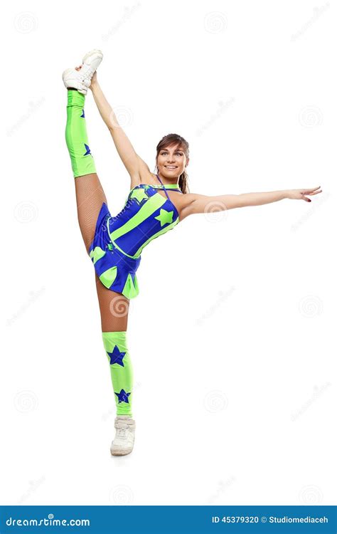 Cheerleader Girl Do The Splits Isolated On White Stock Photo Image