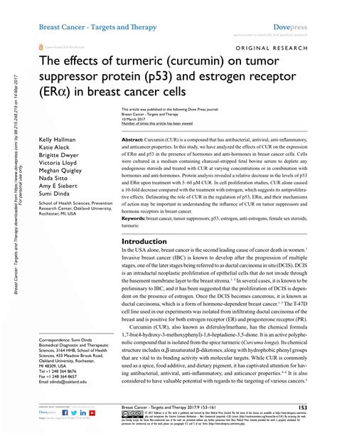 PDF The Effects Of Turmeric Curcumin On Tumor Suppressor Protein