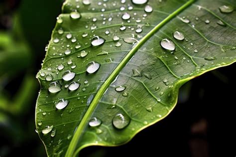 Premium Ai Image Macro Shot Of Raindrops On Leaf Ai Generative