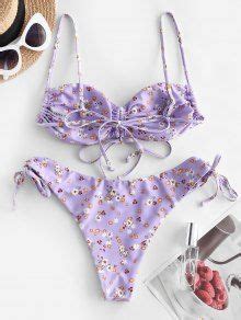 Emma MacDonald X ZAFUL Ditsy Floral Cinched Tie Bikini Swimwear In